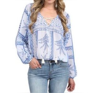 Free People Coastal Chic Lace Up Blouse Size M 🦋🦋🦋